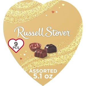 image:imageRUSSELL STOVER Valentines Day Gold Foil Heart Assorted Milk amp Dark Chocolate Candy Gift Box 51 oz51