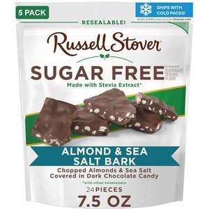image:imageRUSSELL STOVER Sugar Free Dark Chocolate Almond amp Sea Salt Bark 75 oz bag  24 piecesDark Chocolate