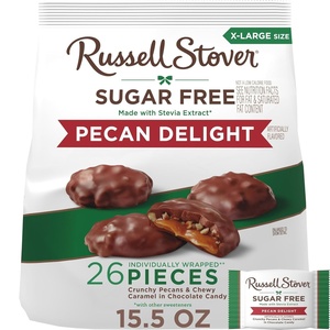 image:imageRUSSELL STOVER Sugar Free Pecan Delight Chocolate Candy 155 oz bag  ZERO SUGAR STEVIA EXTRACT DESSERT SNACKING ASSORTED CHOCOLATE ASSORTED FLAVORSPecans  Caramel